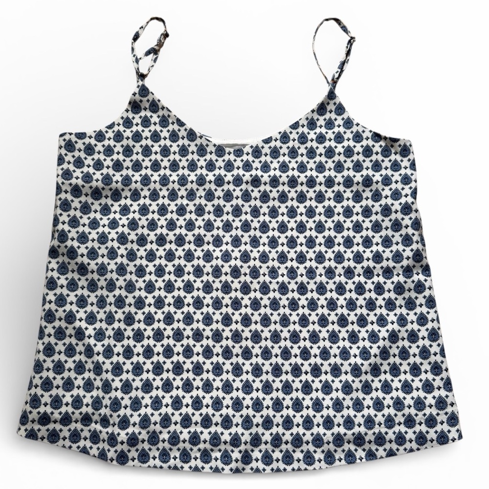 Elaine Rose Tank Top Lined White Navy Blue Small New